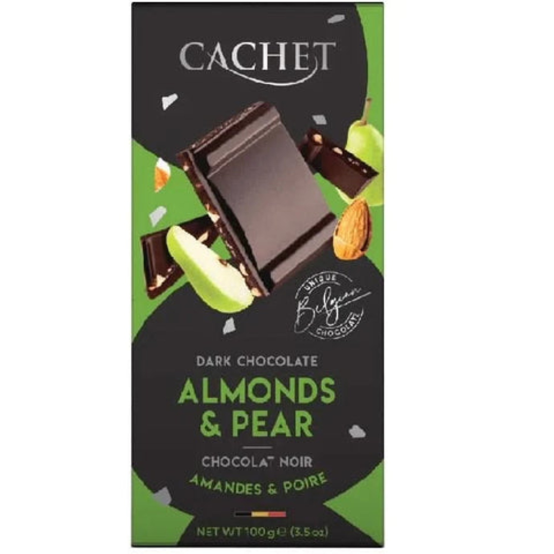 CACHET DARK CHOC PEAR &ALMONDS 100G